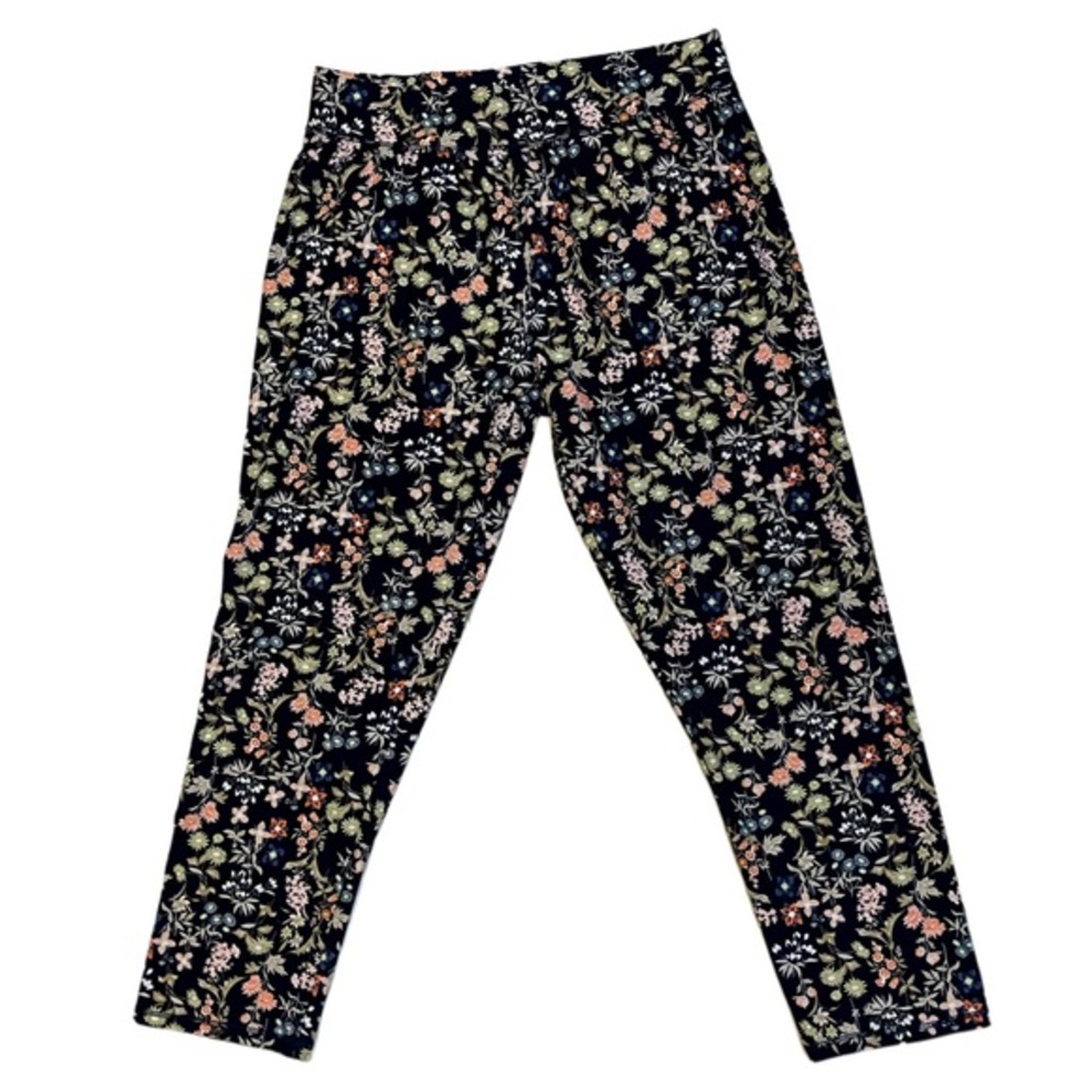 Maurice’s Leggings Ankle Length Navy Blue w/ Botanical Floral Pattern Size Small